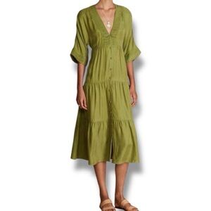 Sancia Lea Tiered Cupro Dress in Melon Green Size XS